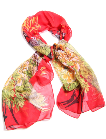 Peacock and floral print scarf