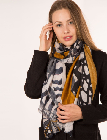 Animal and colorblock printed scarf by Di Firenze