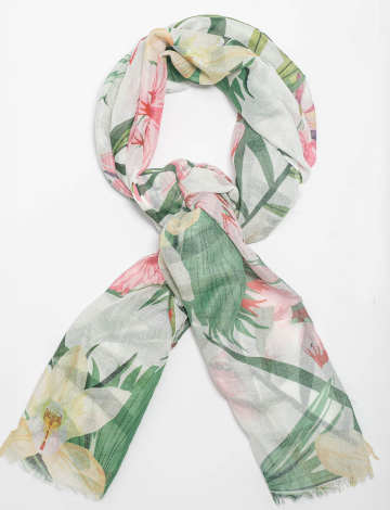 Multicolor Tropical Floral Print Versatile Sheer Oblong Scarf Shawl Wrap