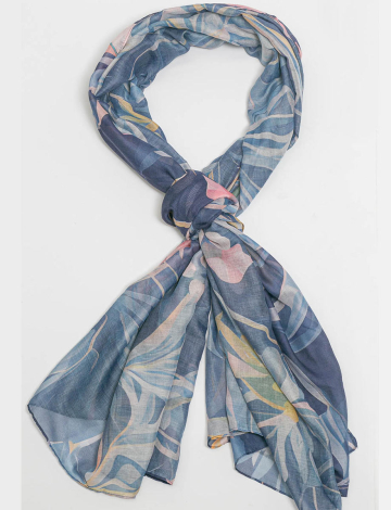 Bold Blue Floral Patterned Versatile Oblong Scarf Shawl Wrap