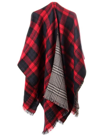 Plaid and check print reversible cape by Di Firenze