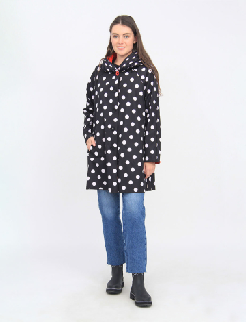 Reversible Polka Dot and Red Button Front Pleated Hood Raincoat by U.B.U.