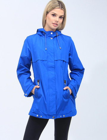 Vegan Elastic Cinched Waist Rain Tech Hooded Jacket by Details