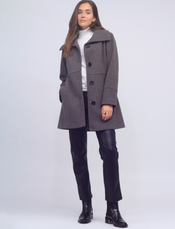 Vegan Big Collar Button Front Solid  Flare Coat by Details