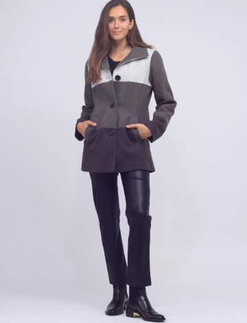 Vegan Three Tone  Colour Block High Collar Buttoned Coat by Details