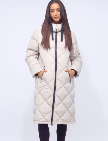 Chic Extra Long Diamond Quilted Coat with Detachable Hood by Etage