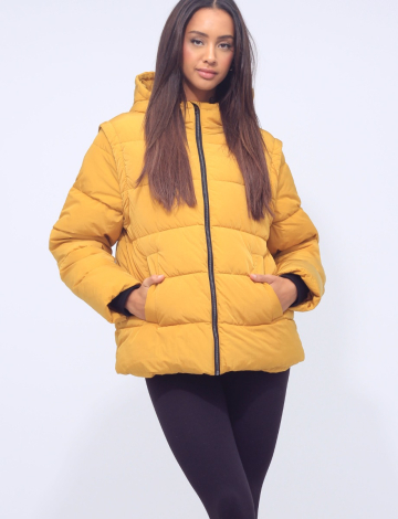 2-in-1 Versatile Hooded Puffer Coat and Vest with Zip Off Sleeves by Etage
