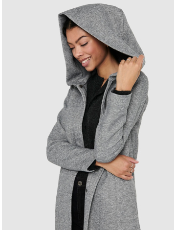 Straight Cut Hooded Zip Front Light Heathered Coat by ONLY