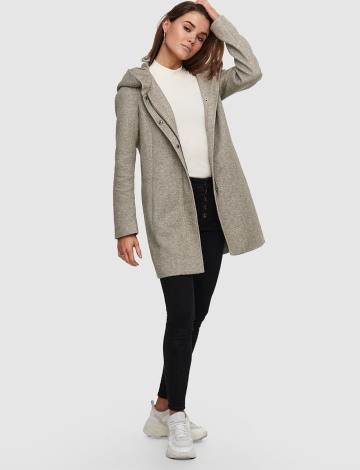 Straight Cut Hooded Zip Front Light Heathered Coat by ONLY