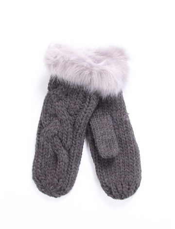 Solid knit mittens with synthetic fur cuffs by Only