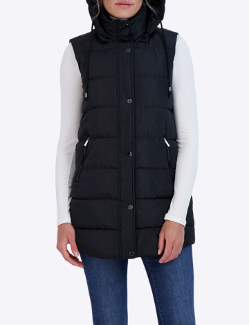Versatile Detachable Hood Zip Front Long Puffer Vest by Sebby