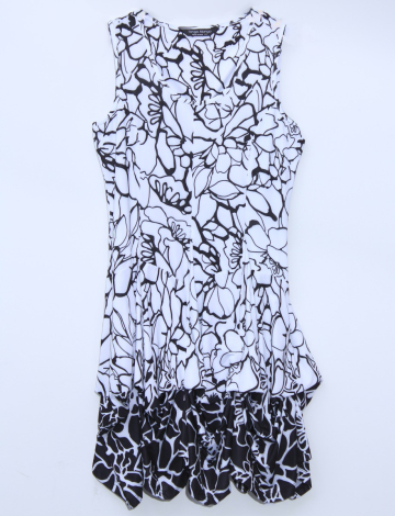 2-in-1 White and Black Print Dress with Adjustable Length By Tango Mango