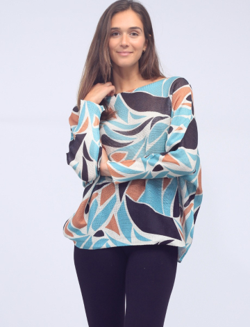 Aqua Dolman Sleeve Round Neck Printed Top by Froccella