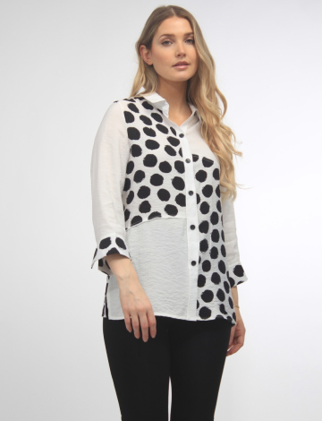Crinkled Polka Dot Button-Down Shirt by Adore