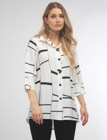 Long Printed Button-down Shirt with 3/4 Sleeves by Adore