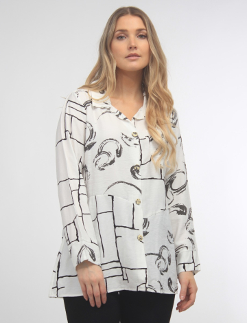 Long Sleeve Printed Button-down Shirt by Adore