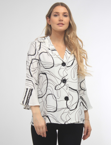 3/4 Bell Sleeve Printed Button-down Shirt by Adore