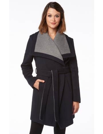 2-tone wool blend wrap coat by BCBG