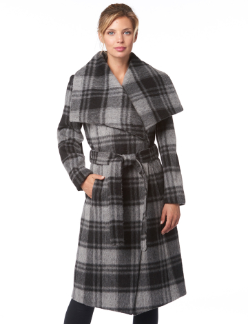 Wool melange plaid coat by BCBG