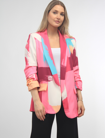 Geometric Colorful Blazer with Rouched Sleeve by Froccella