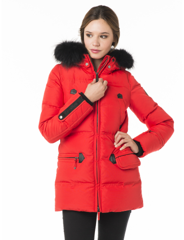 A-line quilted downfill coat with genuine fur trim by Eleven Elfs