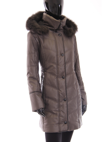 ¾” chevron quilted nylon coat with genuine fur trim by FEN-NELLI