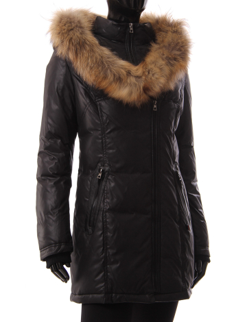 Stunning parka with asymetric zip front and inner zip-up bib by Froccella