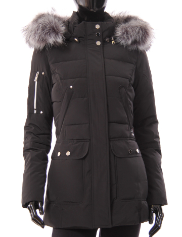 Stylish polyfill coat with ciré outer shell by Froccella