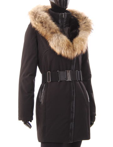 Stunning side zip parka with faux leather details by Froccella