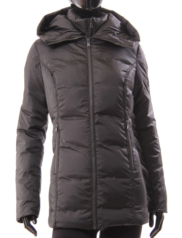 Quilted down coat with stand collar and oversized hood by Hawke & Co