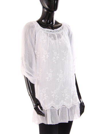 Silk and lace roll-up sleeve top by New Grinta
