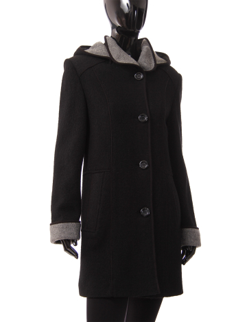 Boiled wool twotone coat with hood by Niccolini