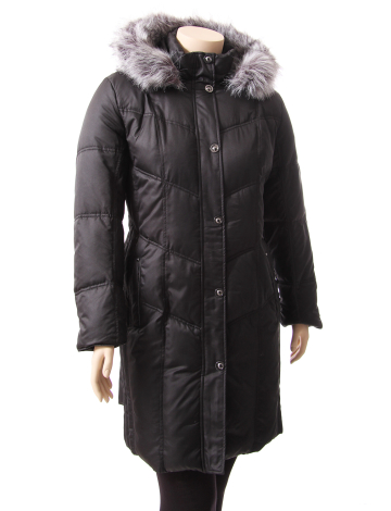 Plus Size downfill 50/50 jacket with faux finn raccoon fur hood trim
