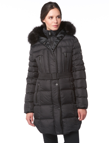 Quilted puffer coat with attached faux fur hood by Oxygen