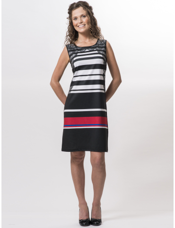 Printed stripe double knit dress by Point Zero