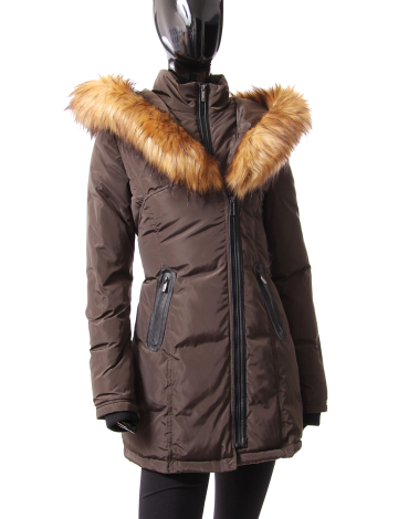 Stylish downlike coat with large faux fur trim by Point Zero