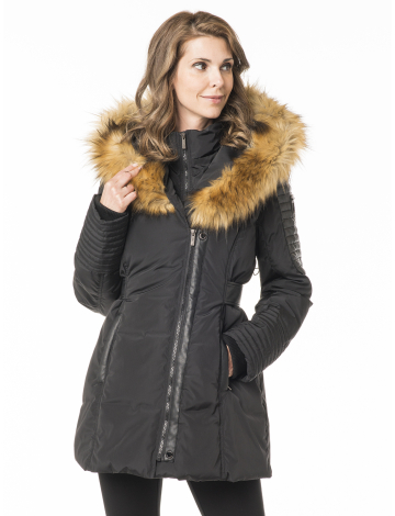 Long hooded jacket with faux fur trim by Point Zero
