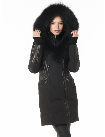 Solid combo winter coat with genuine fur trim by Sicily