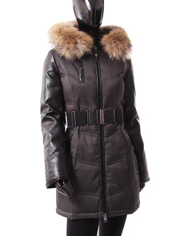 Crosshatch coat with leather sleeves by Sicily