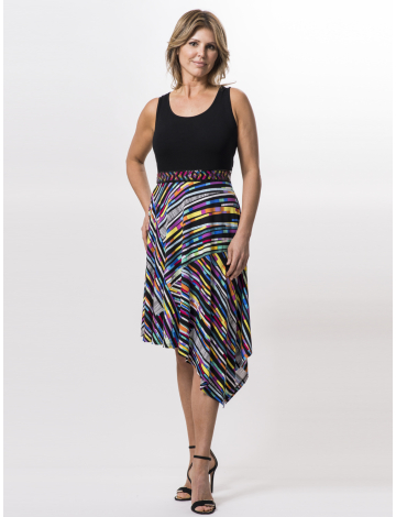 Solid top with multi-color printed bottom dress by Spense.