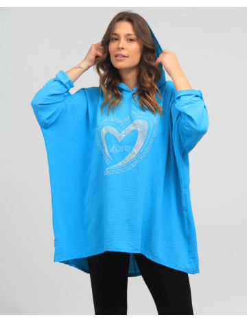 Loose Fit Hoody with Heart Bling Print by Froccella