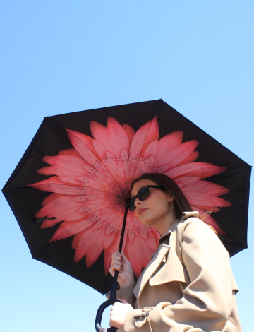 Versatile Inverted Pink Umbrella With Floral Pattern By Up-Brella