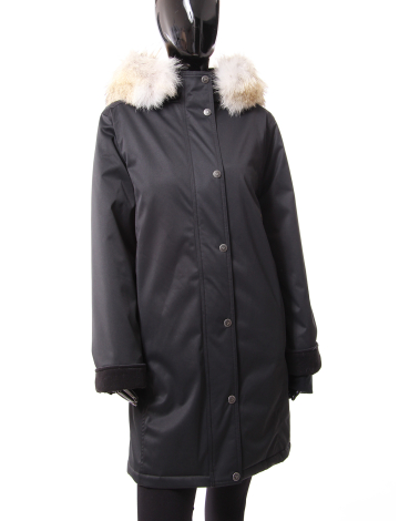 Straight cut polyfill coat with genuine ur trim by Valanga